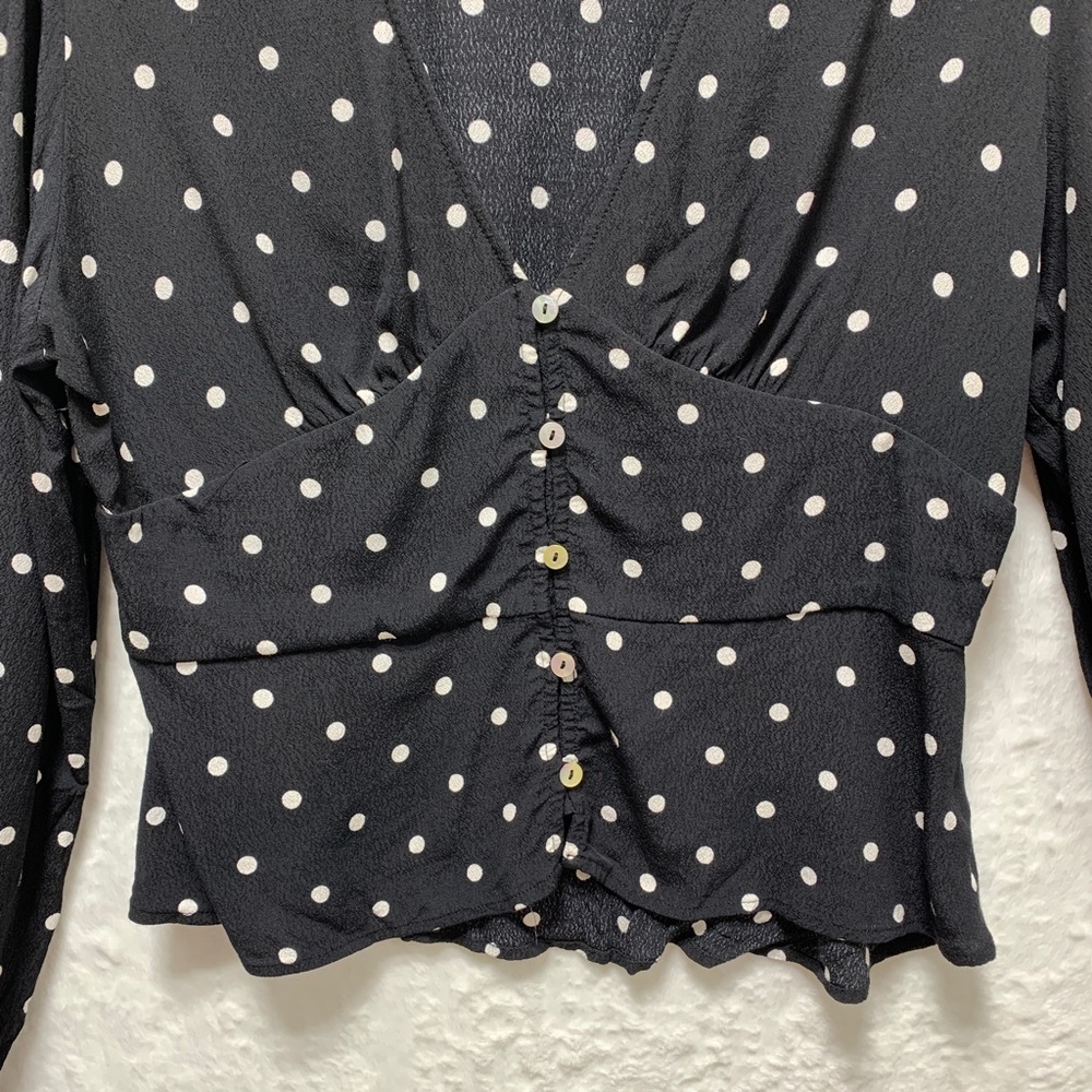 Aritzia Wilfred New Prairie Blouse Black White Polka Dot Sz S - Picture 6 of 14